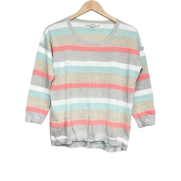 Ann Taylor Loft Striped Linen Sweater 3/4 Sleeve Size Small - Picture 1 of 5